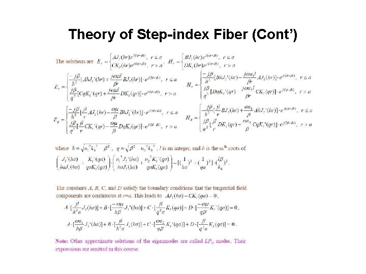 Theory of Step-index Fiber (Cont’) 