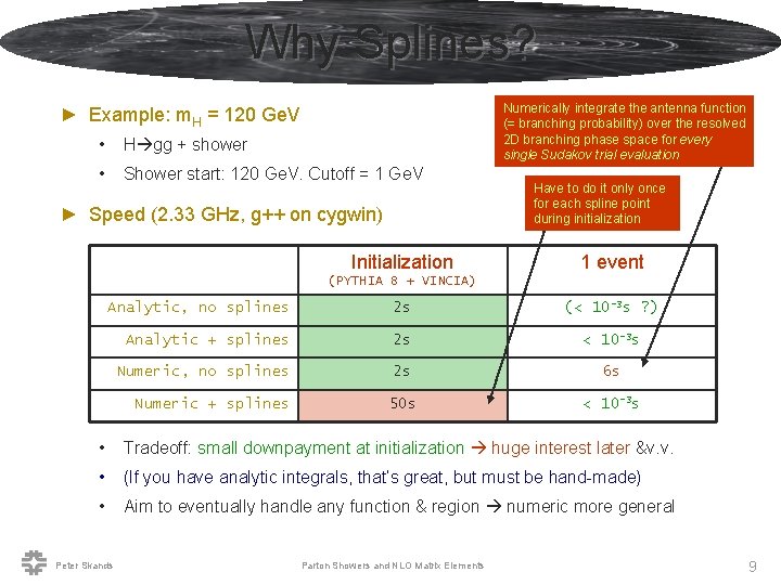 Why Splines? Numerically integrate the antenna function (= branching probability) over the resolved 2