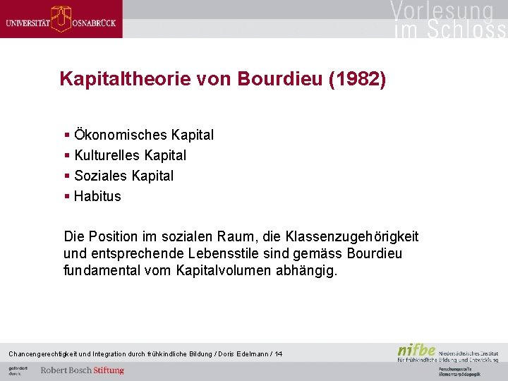 Kapitaltheorie von Bourdieu (1982) § Ökonomisches Kapital § Kulturelles Kapital § Soziales Kapital §