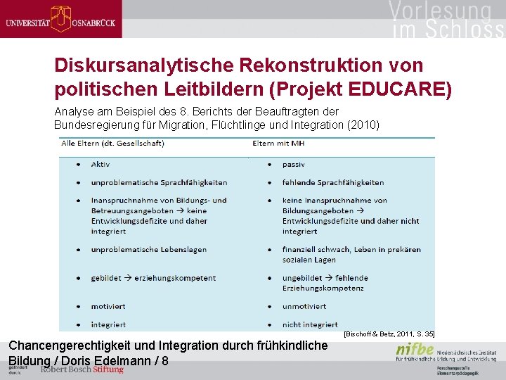 Diskursanalytische Rekonstruktion von politischen Leitbildern (Projekt EDUCARE) Analyse am Beispiel des 8. Berichts der