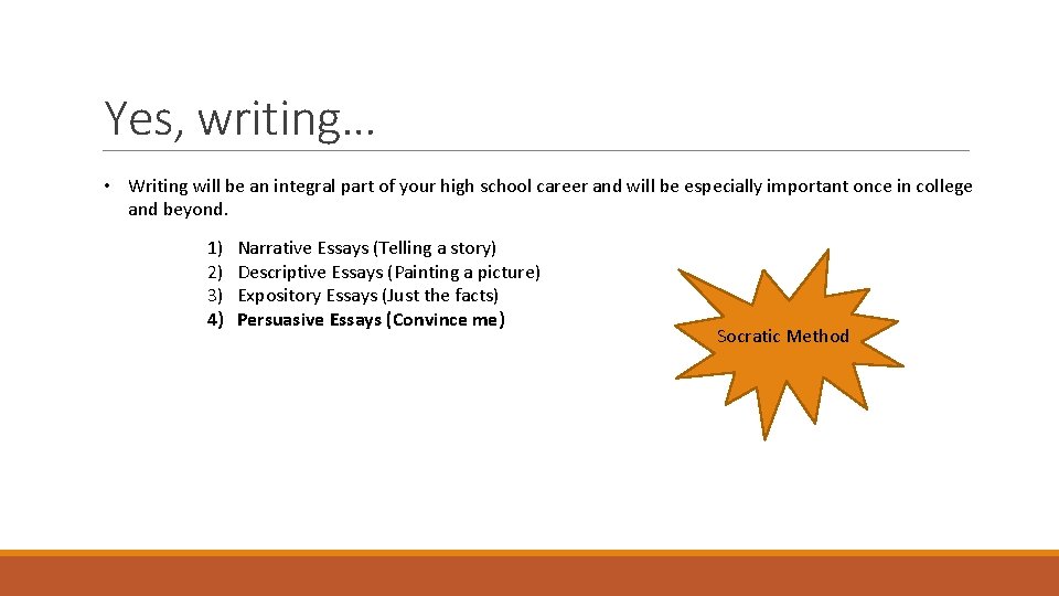 Yes, writing… • Writing will be an integral part of your high school career