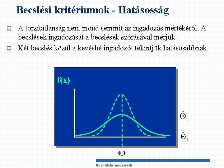 Becslési kritériumok - Hatásosság q q A torzítatlanság nem mond semmit az ingadozás mértékéről.