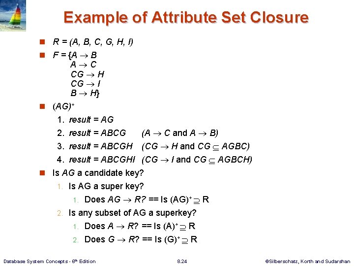 Example of Attribute Set Closure n R = (A, B, C, G, H, I)