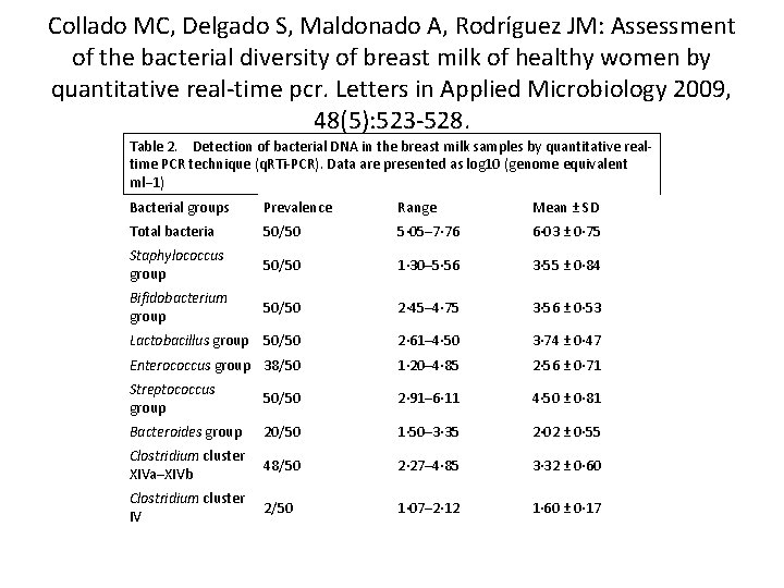 Collado MC, Delgado S, Maldonado A, Rodríguez JM: Assessment of the bacterial diversity of