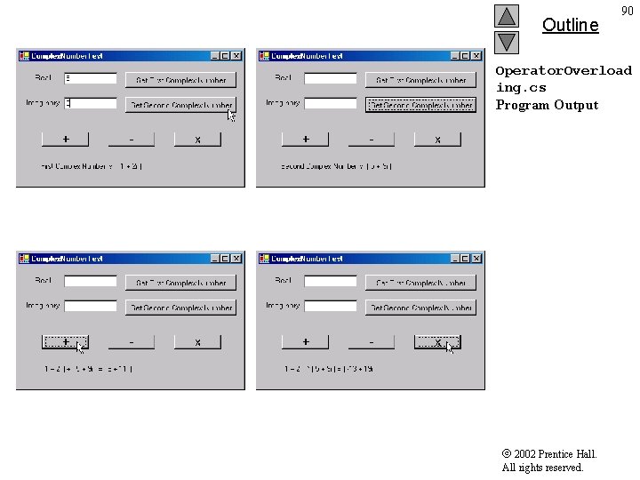 Outline 90 Operator. Overload ing. cs Program Output 2002 Prentice Hall. All rights reserved.