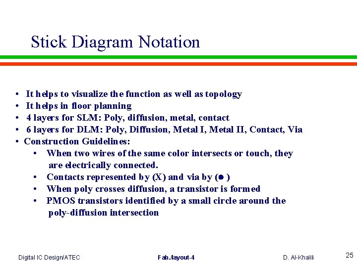 Stick Diagram Notation • • • It helps to visualize the function as well