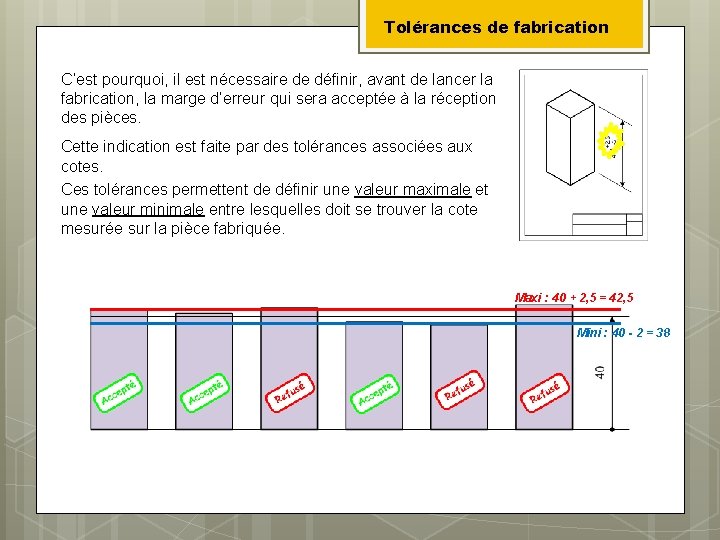 Tolérances de fabrication C’est pourquoi, il est nécessaire de définir, avant de lancer la