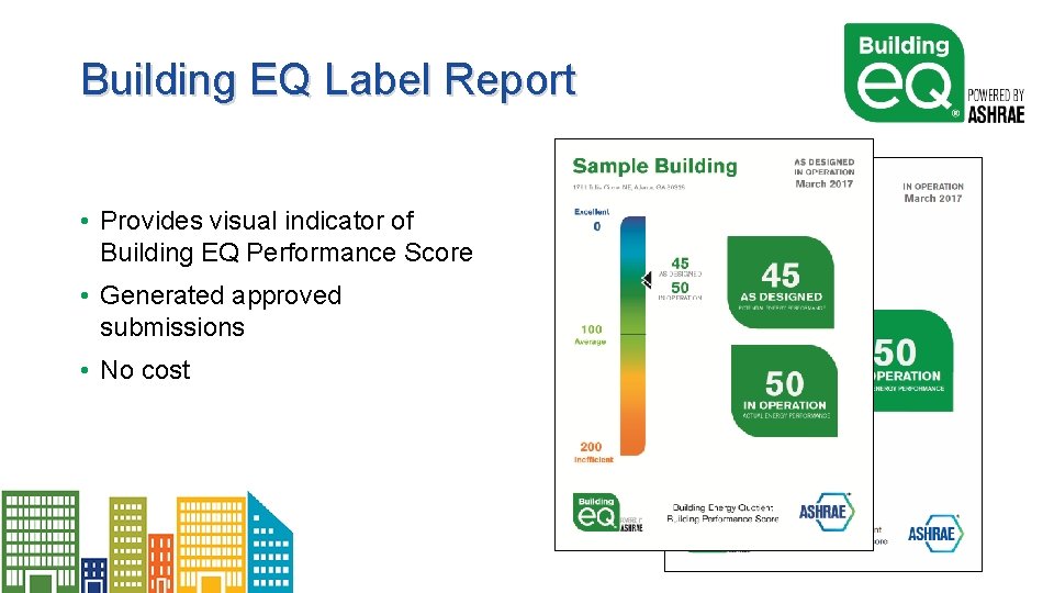 Building EQ Label Report • Provides visual indicator of Building EQ Performance Score •