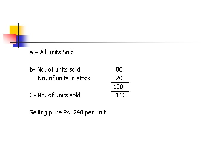 a – All units Sold b- No. of units sold No. of units in