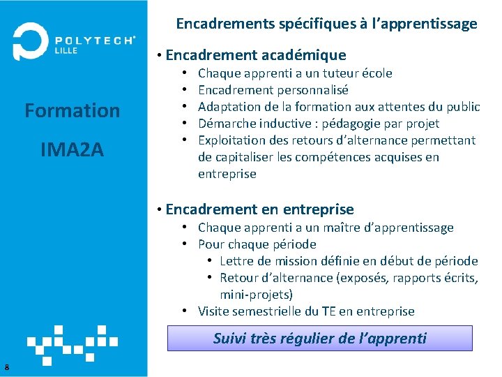 Encadrements spécifiques à l’apprentissage Formation II. Organisation IMA 2 A alternance IESP 2 A