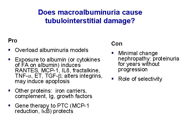 Does macroalbuminuria cause tubulointerstitial damage? Pro § Overload albuminuria models § Exposure to albumin