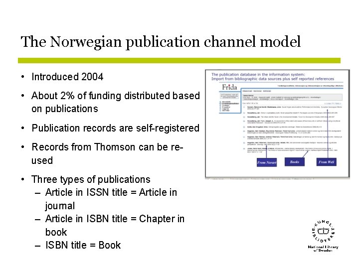 The Norwegian publication channel model • Introduced 2004 • About 2% of funding distributed