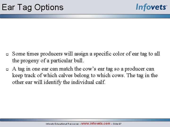 Ear Tag Options Some times producers will assign a specific color of ear tag