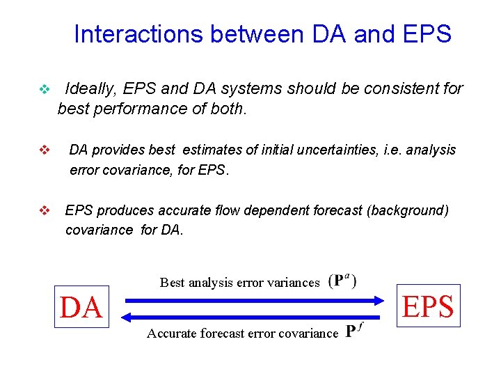 Interactions between DA and EPS v Ideally, EPS and DA systems should be consistent