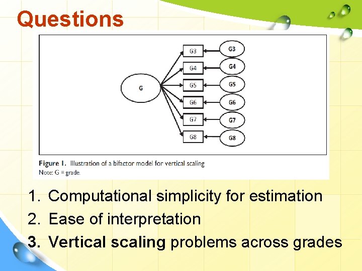 Questions 1. Computational simplicity for estimation 2. Ease of interpretation 3. Vertical scaling problems