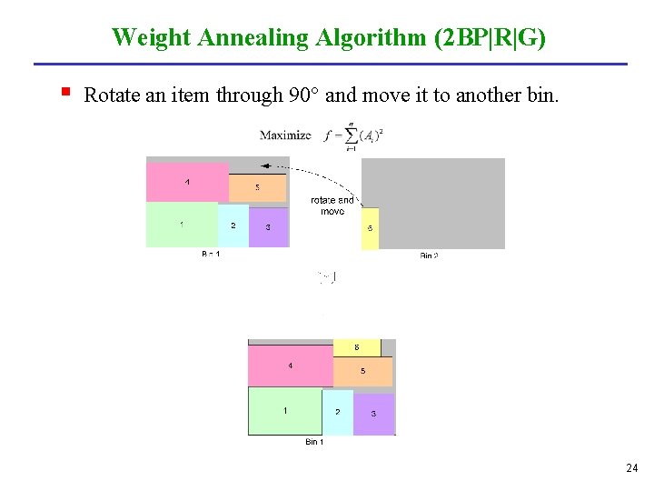 Weight Annealing Algorithm (2 BP|R|G) § Rotate an item through 90° and move it