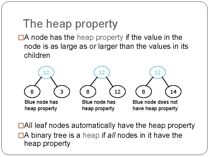 The heap property �A node has the heap property if the value in the