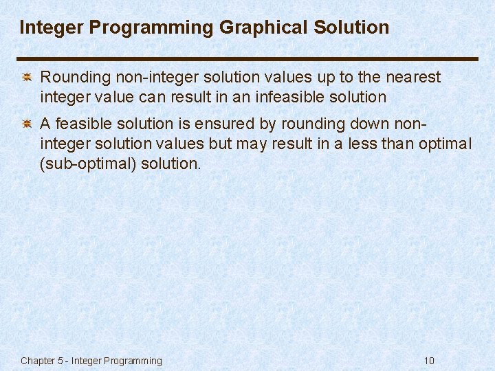 Integer Programming Graphical Solution Rounding non-integer solution values up to the nearest integer value