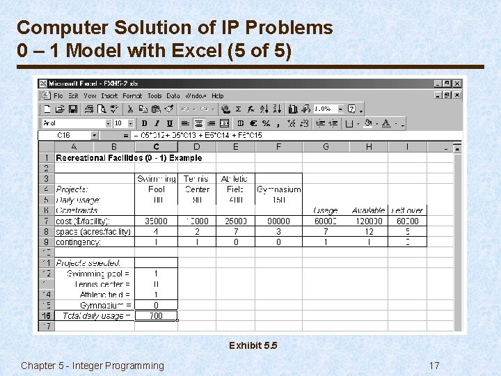 Computer Solution of IP Problems 0 – 1 Model with Excel (5 of 5)