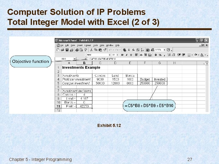 Computer Solution of IP Problems Total Integer Model with Excel (2 of 3) Exhibit