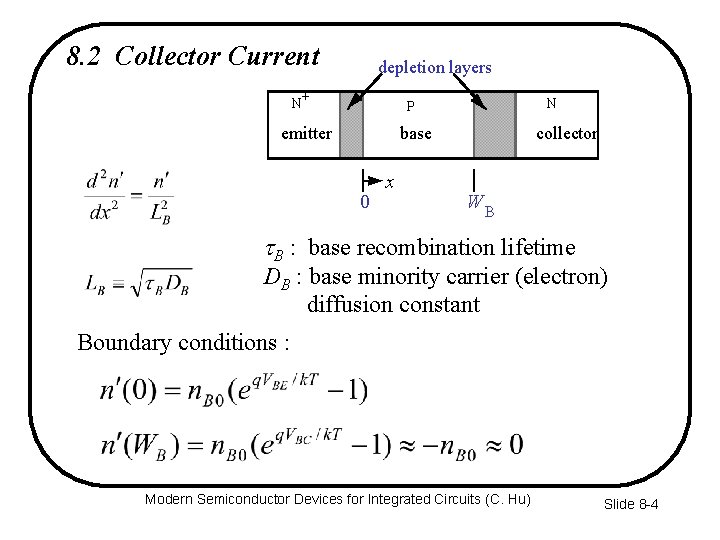 8. 2 Collector Current depletion layers N+ N P emitter base 0 x collector