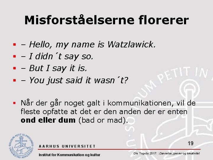 Misforståelserne florerer § § – – Hello, my name is Watzlawick. I didn´t say