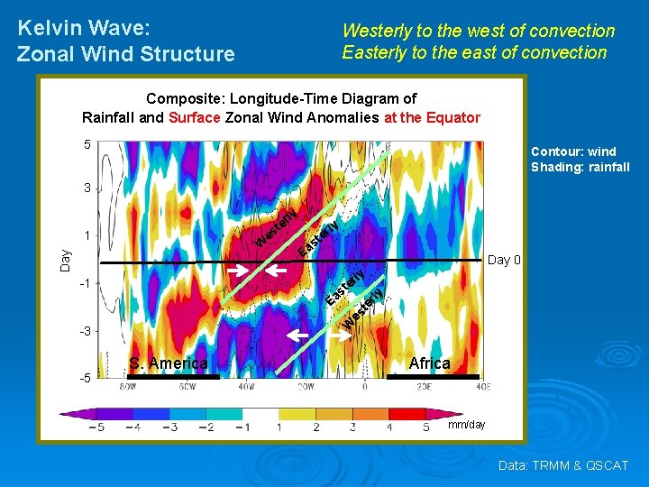 Kelvin Wave: Zonal Wind Structure Westerly to the west of convection Easterly to the