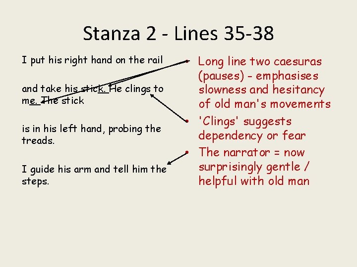 Stanza 2 - Lines 35 -38 I put his right hand on the rail