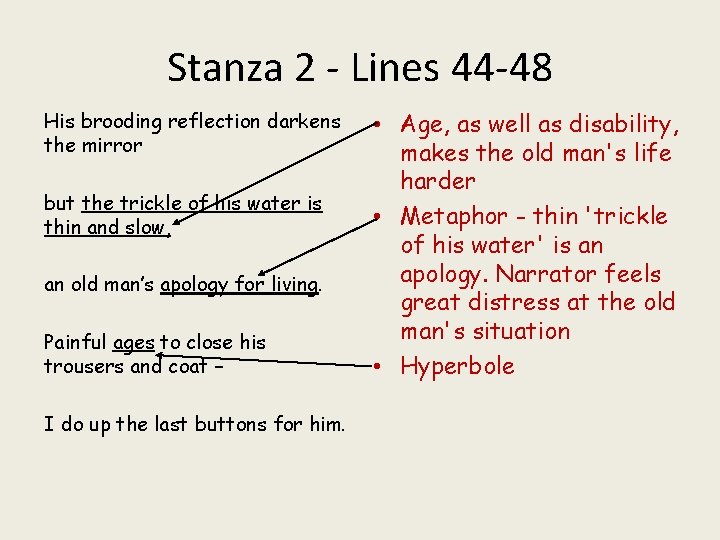 Stanza 2 - Lines 44 -48 His brooding reflection darkens the mirror but the