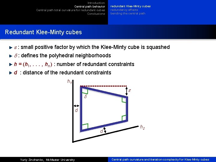 Introduction Central path behavior Central path total curvature for redundant cubes Conclusions redundant Klee-Minty