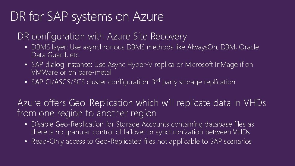 DR for SAP systems on Azure DR configuration with Azure Site Recovery • DBMS