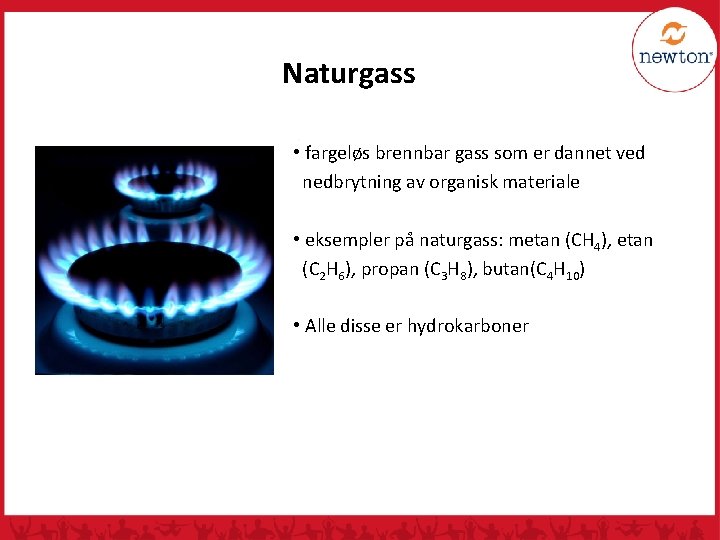 Naturgass • fargeløs brennbar gass som er dannet ved nedbrytning av organisk materiale •