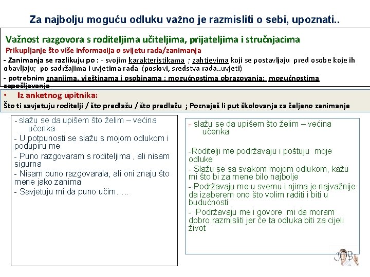 Za najbolju moguću odluku važno je razmisliti o sebi, upoznati. . Važnost razgovora s