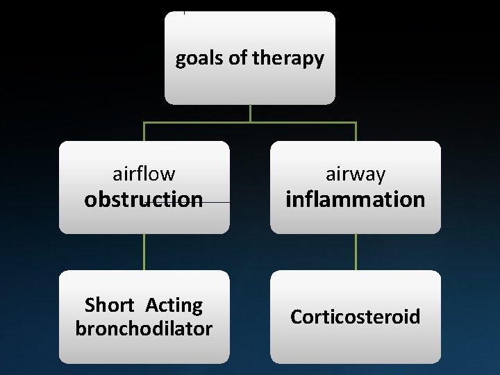 goals of therapy airflow airway obstruction inflammation Short Acting bronchodilator Corticosteroid 