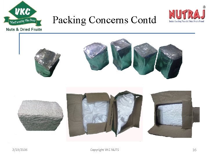 Packing Concerns Contd 2/19/2106 Copyright VKC NUTS 16 