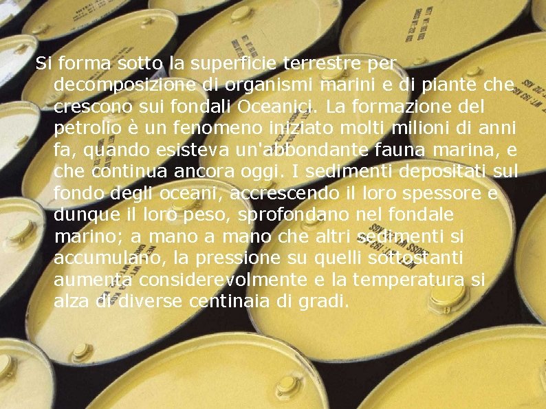 Si forma sotto la superficie terrestre per decomposizione di organismi marini e di piante