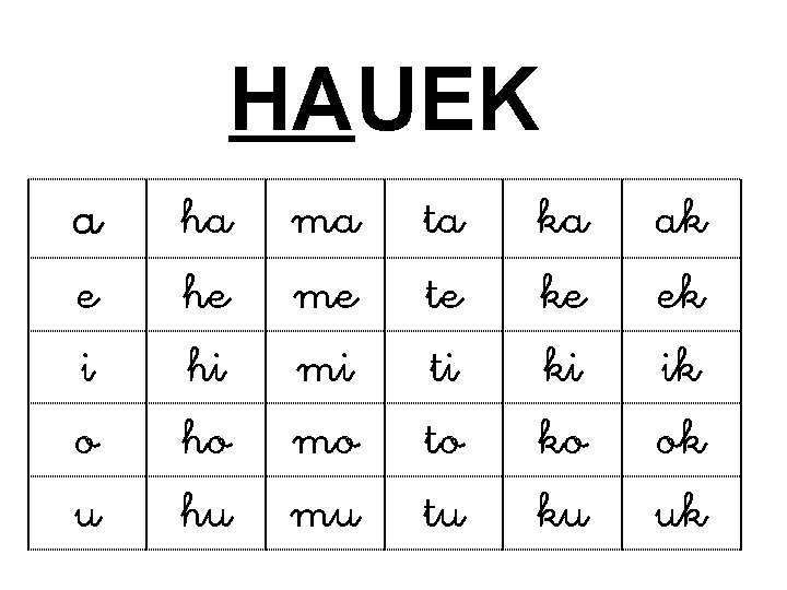 HAUEK a e i o u ha he hi ho hu ma me mi