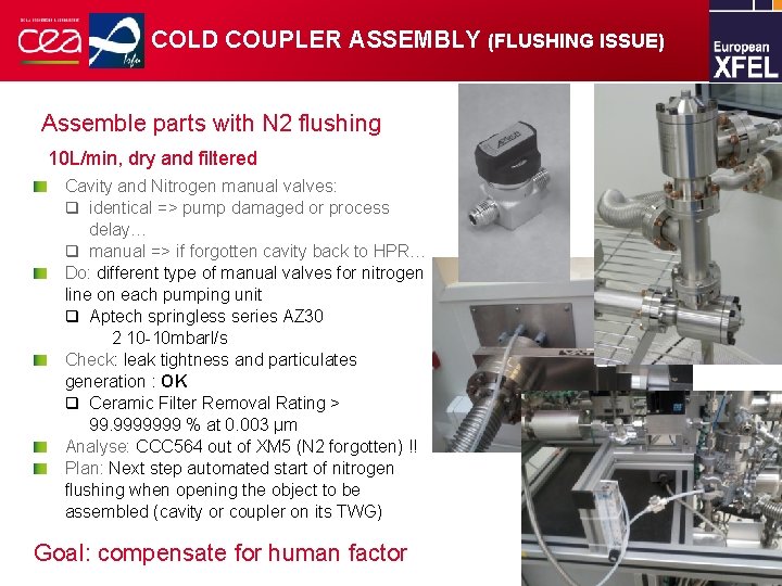 COLD COUPLER ASSEMBLY (FLUSHING ISSUE) Assemble parts with N 2 flushing 10 L/min, dry