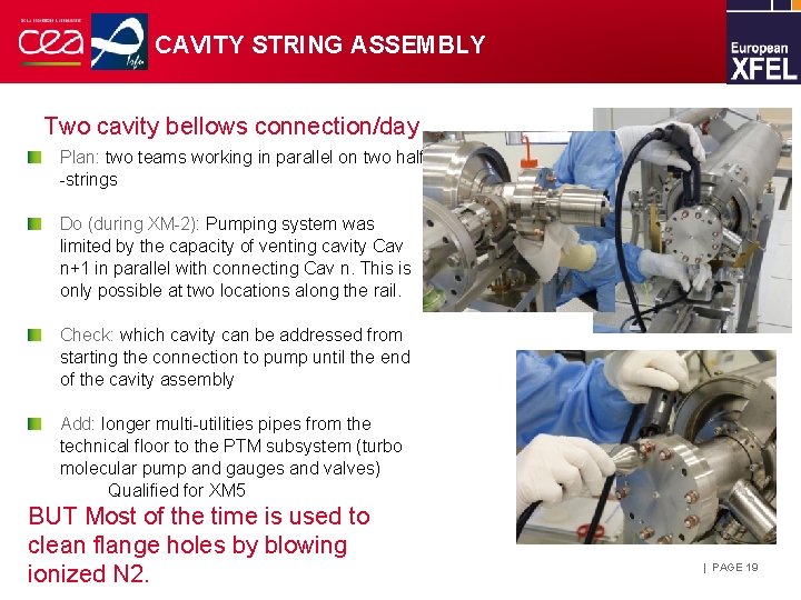 CAVITY STRING ASSEMBLY Two cavity bellows connection/day Plan: two teams working in parallel on