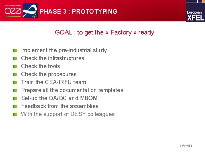 PHASE 3 : PROTOTYPING GOAL : to get the « Factory » ready Implement