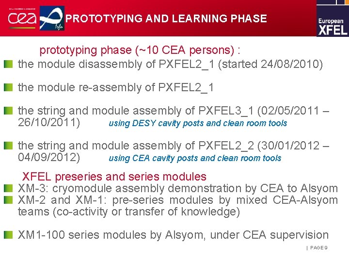 PROTOTYPING AND LEARNING PHASE prototyping phase (~10 CEA persons) : the module disassembly of