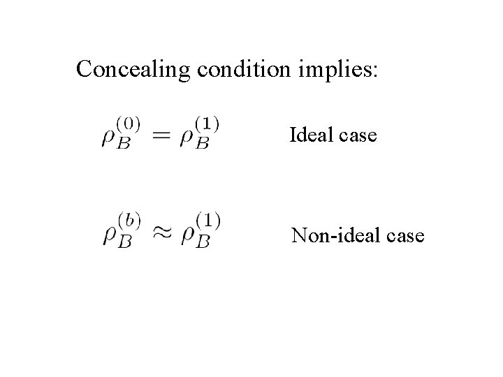 Concealing condition implies: Ideal case Non-ideal case 