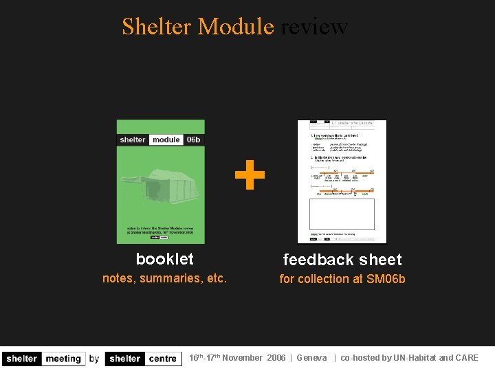Shelter Module review + booklet feedback sheet notes, summaries, etc. for collection at SM