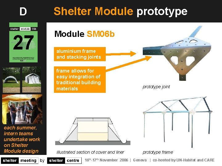 D 27 each summer, intern teams undertake work on Shelter Module design Shelter Module