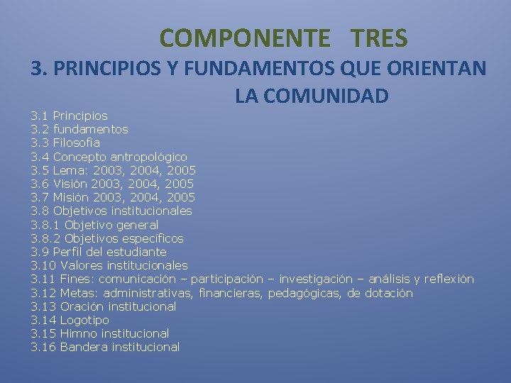  COMPONENTE TRES 3. PRINCIPIOS Y FUNDAMENTOS QUE ORIENTAN LA COMUNIDAD 3. 1 Principios