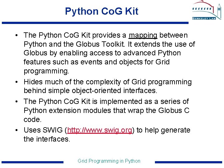 Python Co. G Kit • The Python Co. G Kit provides a mapping between