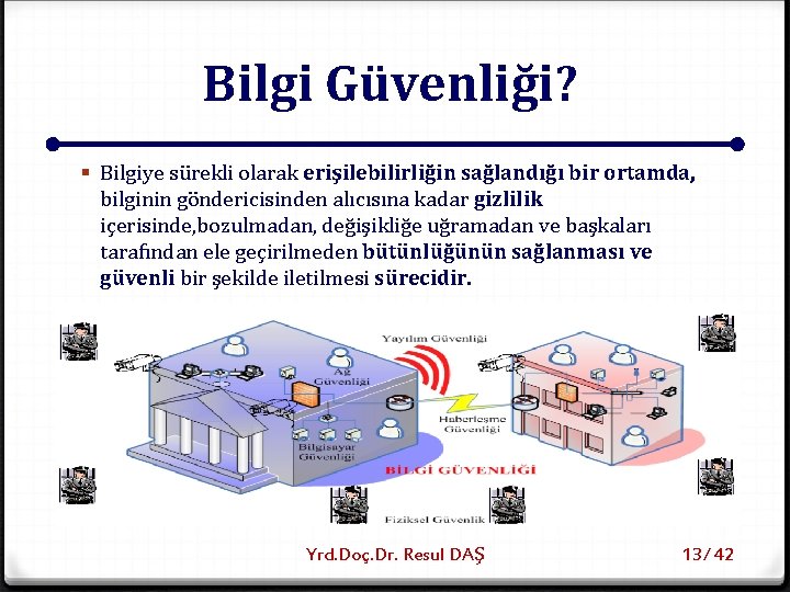 Bilgi Güvenliği? § Bilgiye sürekli olarak erişilebilirliğin sağlandığı bir ortamda, bilginin göndericisinden alıcısına kadar