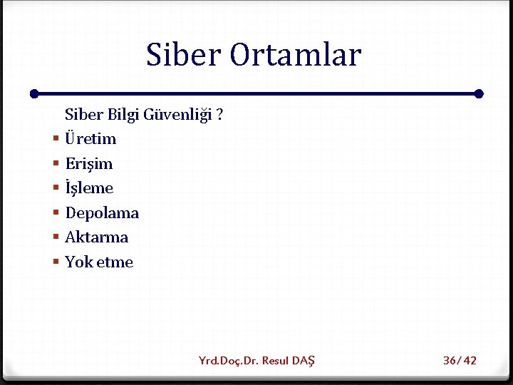 Siber Ortamlar § § § Siber Bilgi Güvenliği ? Üretim Erişim İşleme Depolama Aktarma