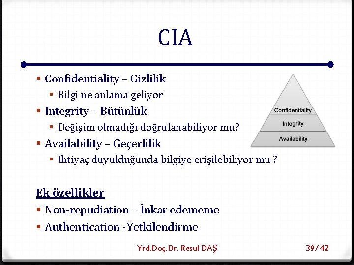CIA § Confidentiality – Gizlilik § Bilgi ne anlama geliyor § Integrity – Bütünlük