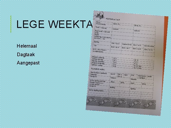 LEGE WEEKTAAK: Helemaal Dagtaak Aangepast 
